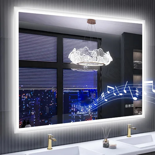Vista 10 de SBAGNO - Espejo de baño LED de 40 x 28 pulgadas con marco negro, altavoz