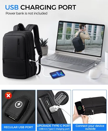 Vista 4 de Fenree.geer Mochila de trabajo para hombre, mochila expandible con puerto de carga USB C, resistente al agua, mochila para laptop de 15.6 pulgadas