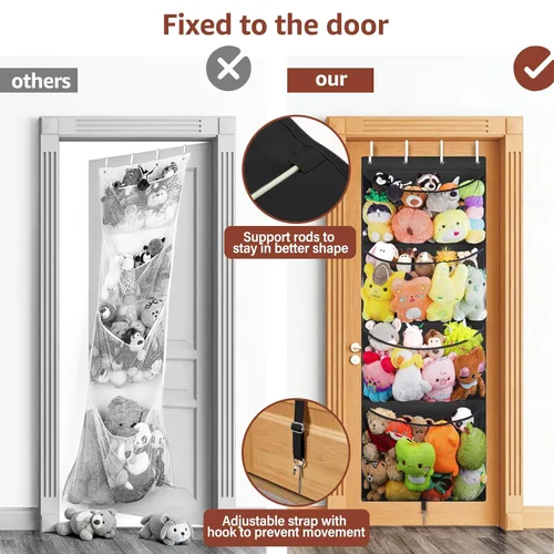 Vista 5 de Woodoulogy Almacenamiento de Animales de Peluche Colgante, Organizador Grande de Juguetes de Felpa Sobre la Puerta con Gancho de Metal, Soporte