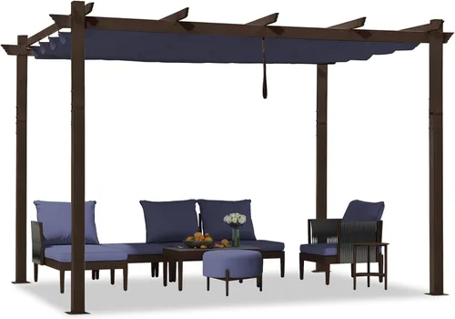 Vista 46 de PURPLE LEAF Pérgola de 10 x 12 pies con toldo retráctil, pérgola cuadrada de bronce de aluminio para patio al aire libre, junto a la piscina, beige