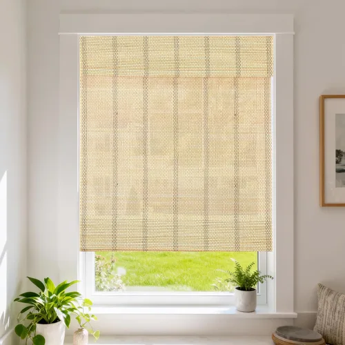 Vista 10 de Cortinas Letau de madera, estilo romano, para ventanas, con cenefa, filtran la luz Marrón almendra