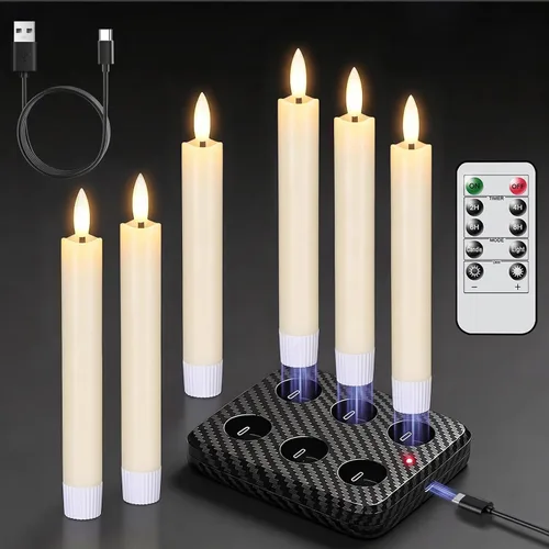 Vista 11 de GenSwin Flameless Taper Candles with Remote Timer, Real Wax LED Flickering Candlesticks Battery Operated 3D Wick for Wedding, Party, Home(Christmas
