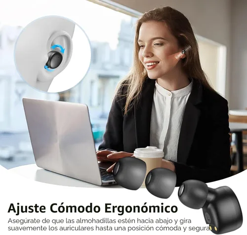 Vista 5 de Kurdene - Auriculares inalámbricos Bluetooth 5.3 ligeros Premium Sound Bass Ear buds with Charging Case,Smart Touch Control,Built in Mics Negro