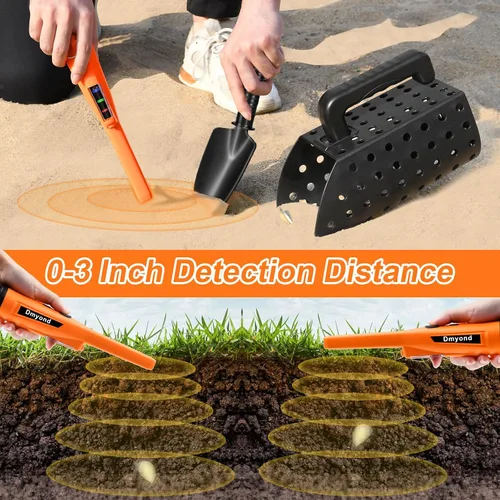 Vista 6 de Dmyond Detector de Metales Pinpointer y Accesorios - Varilla Puntera de Mano Impermeable Completa IP68 con 3 Modos - Incluye Tamiz para Arena