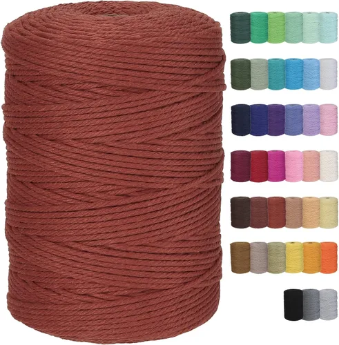 Vista 20 de Cuerda de macramé de algodón de 2 mm, 220 yardas, suministros naturales de macramé de color, cuerda de algodón suave para artesanía, para colgar