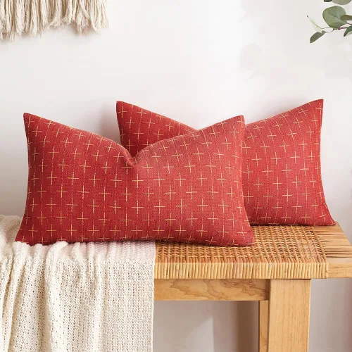 Vista 122 de MIULEE - Juego de 2 fundas de almohada decorativas de lino de arpillera navideñas, modernas, estilo campestre, rústicas, tejidas, con textura