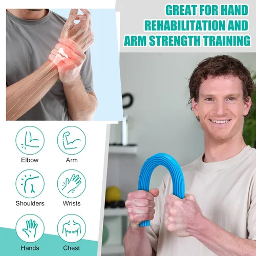 Vista 5 de Silipull 3 barras ejercitadoras de mano con 3 pelotas de ejercicio de mano, barras de resistencia para terapia física, bolas flexibles de codo