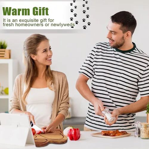 Vista 7 de Tabla de cortar de madera con forma de pata de acacia, tabla de pan de madera de 12 x 11 pulgadas, plato para servir quesos para carne, queso