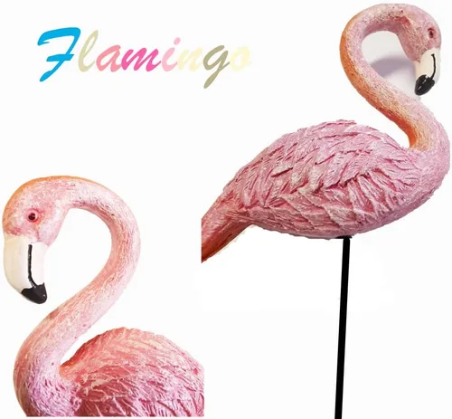 Vista 3 de MUAMAX Púas de flamenco en miniatura, paquete de 2 accesorios de jardín de hadas, figuras de flamenco de jardín en miniatura rosa, estacas