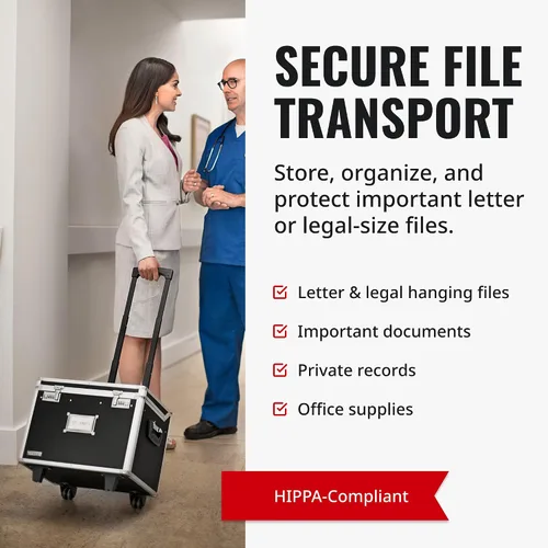 Vista 4 de Vaultz Caja de almacenamiento portátil de archivos con asa, 14.5 x 17.5 x 15.5 pulgadas, caja de seguridad móvil tamaño carta/legal, gabinete