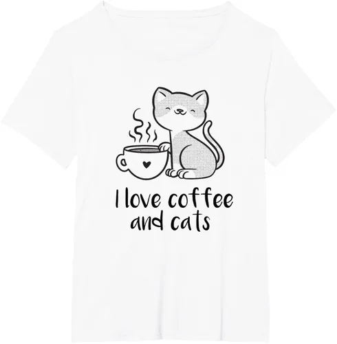 Vista 26 de I love coffee and cats Tazas de granos de café Camiseta de gato café, Blanco, S