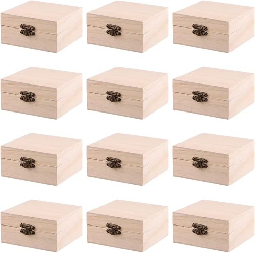 Vista 10 de FUNSUEI 4 cajas de madera de 7.9 x 5.1 x 3.9 pulgadas con tapa con bisagras, caja de madera sin terminar, cajas de madera para manualidades
