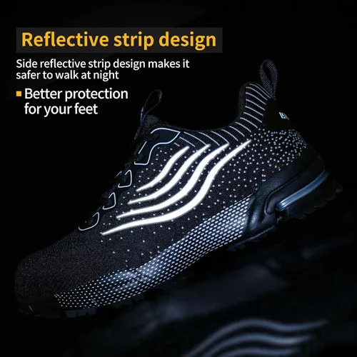 Vista 3 de Zapatos de punta de acero para hombres y mujeres, zapatos de seguridad ligeros, cómodos y acolchados, zapatos de trabajo indestructibles