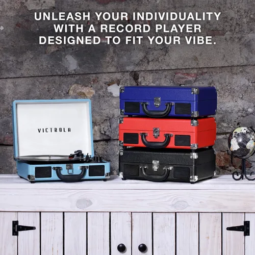Vista 4 de Victrola Journey Tocadiscos Portátil Bluetooth Tipo Maleta - con Altavoces Integrados, Tocadiscos de Vinilo de 3 Velocidades, Salida RCA, Conector