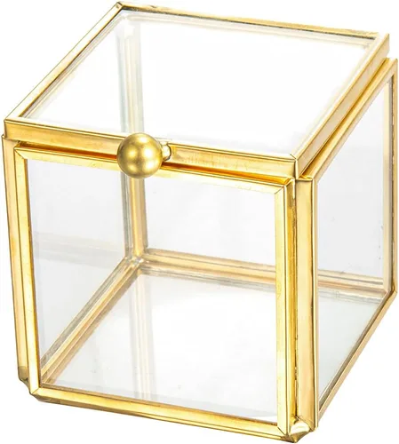 Vista 8 de Feyarl Pequeña caja de joyería de cristal transparente para baratijas aretes caja de sombra organizador decorativo para el cofre del tesoro con tapa
