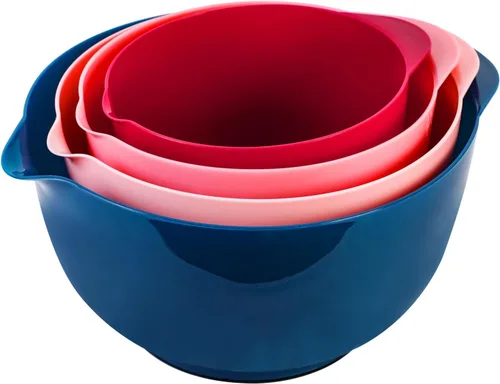 Vista 16 de BoxedHome Juego de cuencos de plástico anidables con boquilla de vertido, apto para microondas y lavavajillas, base antideslizante sin BPA, juego