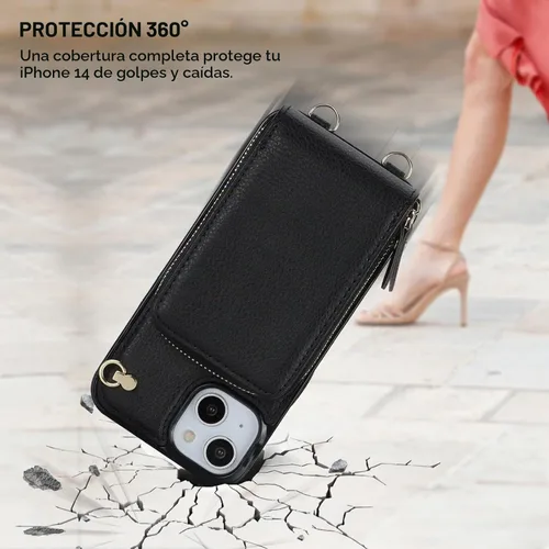 Vista 8 de KIHUWEY - Funda tipo cartera cruzada para iPhone 14/13, color negro