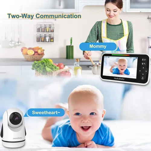 Vista 6 de HelloBaby Monitor de bebé sin WiFi de 5 pulgadas con cámara y audio