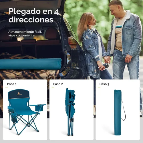 Vista 8 de ALPHA CAMP Silla de Camping 2 Unidades Silla Portátil con Enfriador de 3 Latas Silla Plegable con Bolsillo Lateral y Portavasos, Plegable para Azul