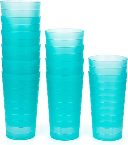 Vista 7 de KX-WARE Mixed Drinkware - Juego de 12 vasos de plástico de 22 onzas, vasos para beber, tazas de fiesta, vasos de té helado, color negro