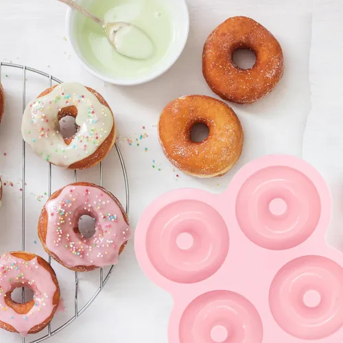Vista 2 de 2 moldes de donas para freidora de aire, molde de dona, moldes de dona reutilizables, molde de dona de silicona, bandeja de bagel antiadherente
