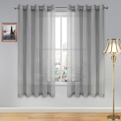 Vista 120 de DWCN Cortinas traslúcidas color verde frijol para sala de estar y dormitorio - Cortinas voile con aspecto de lino sintético con ojales en la parte