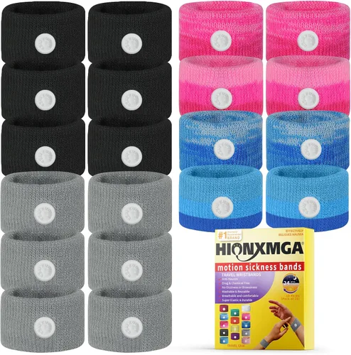 Vista 7 de HIONXMGA 10 pares de bandas para el mareo por movimiento – Brazaletes naturales de acupresión anti-náuseas para el alivio del mareo matutino y por