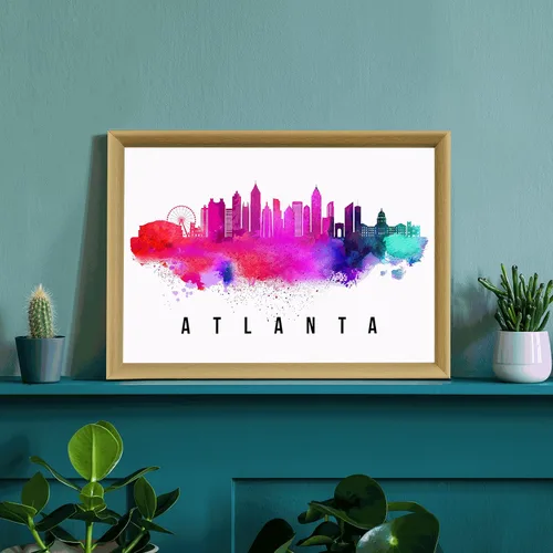 Vista 3 de Póster de Atlanta Skyline Georgia, pintura de paisaje urbano de Atlanta, póster de Atlanta Georgia, impresión de paisaje urbano y punto