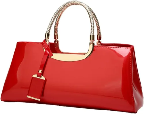 Vista 8 de Bolso de mano de cuero vegano brillante para mujer, bolso de hombro grande para mujer, bolso de mano de noche, bolso de mano para fiesta