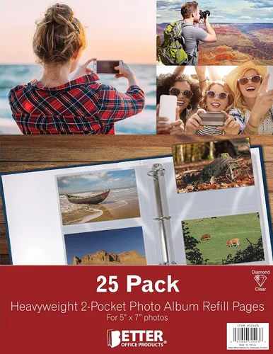 Vista 7 de Better Office Products Hojas de repuesto para álbumes, 5 x 7 pulgadas, pesadas, de 3 anillos transparentes con 3 anillas, 100 fotos en total, cada