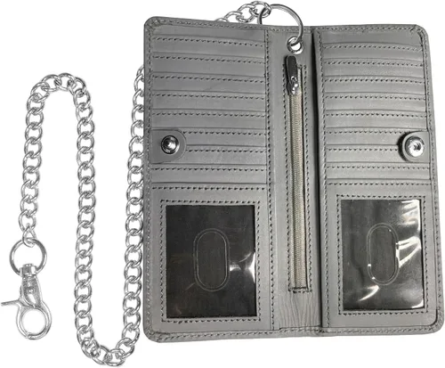 Vista 11 de CLASSIC - Cartera con cadena de motocicleta para hombre, piel auténtica Anilina Negro