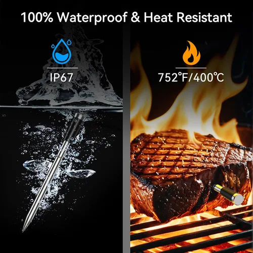 Vista 5 de BFOUR Termómetro de Carne Digital Inalámbrico con Amplificador LCD, Termómetro Bluetooth para Cocinar Alimentos con Aplicación Inteligente, Alcance