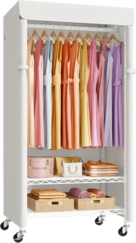 Vista 15 de ULIFHOME P6C - Perchero mediano con tapa, estante de ropa cubierto