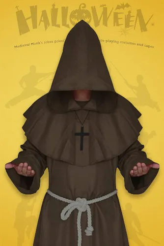 Vista 4 de Coser Park - Disfraz de monje medieval para Halloween disfraz con capucha