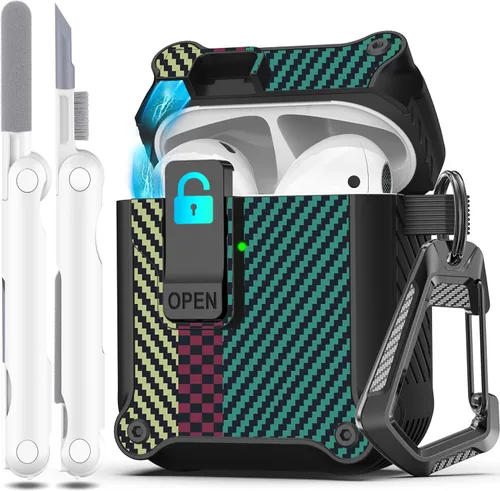 Vista 23 de R-fun Funda de carga compatible con AirPods de 2ª generación 2019, 1ª generación 2016, protección completa contra caídas, tapa desplegable