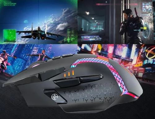 Vista 7 de AOGTUNAL Mouse para juegos con botones programables, diseño ergonómico, iluminación RGB - Mouse duradero con cable para computadora con 10 botones