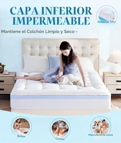Vista 4 de BDEUS Cubrecolchón impermeable de doble capa de espuma viscoelástica de 3 pulgadas, tamaño individual, espuma viscoelástica de gel de 2 pulgadas más