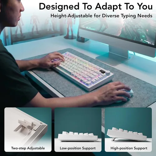 Vista 7 de TECWARE Teclado mecánico para juegos Spectre 75 Pantalla LCD personalizable y perilla Bluetooth inalámbrico de tres modos de 2.4 GHz Montaje