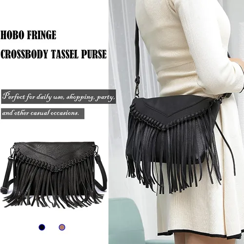 Vista 6 de Lytosmoo Vintage Fringe Purse Fringe Hobo Bags for Women Vegan Leather Tassel Hippie Crossbody Bag