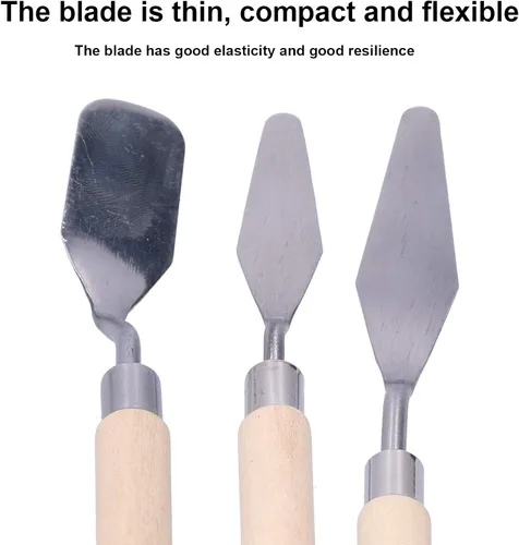 Vista 2 de Juego de cuchillos de paleta, 3 unids mango de madera pintura al óleo raspador cuchillo de paleta mango de madera pintura cuchillo conjunto