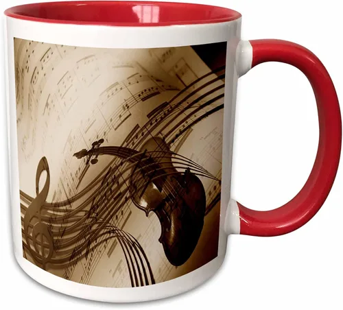 Vista 7 de 3dRose Image of abstract violin and sheet music in sepia tones 11oz Two-Tone Black Mug
