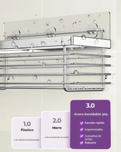Vista 2 de ODesign Organizador de Ducha Paquete de 3 Acero Inoxidable SUS304-Sin Perforación-Estantes de Ducha Baño Rack, Resistente al Óxido Montaje en Pared