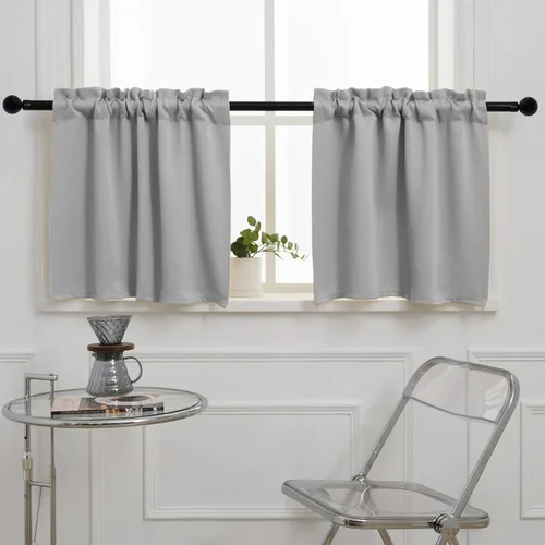 Vista 33 de Pickluc Cortina opaca de cocina de 20 pulgadas de largo, con bolsillo para barra, cortinas para ventanas pequeñas en sala de estar, sótano Beige