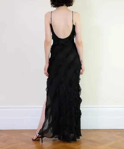 Vista 6 de Vestido de malla transparente con flecos florales 3D para mujer, vestido de malla transparente Y2K con hombros descubiertos, vestido tubo sexy