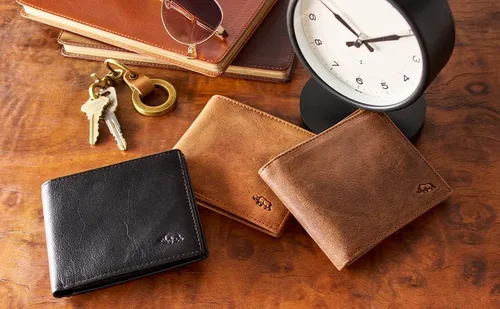 Vista 6 de WITH LOVE Cartera plegable para hombre, organizador de dinero, tarjetero, cuero de grano completo, bloqueo RFID, accesorio esencial para hombre