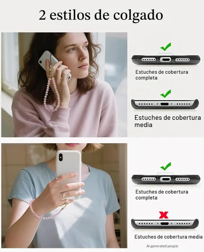 Vista 3 de Correa de muñeca con cuentas de mármol para mujer, diseño desmontable 304 Steel Core, detachable phone wristlet with tether tab, keeps your phone