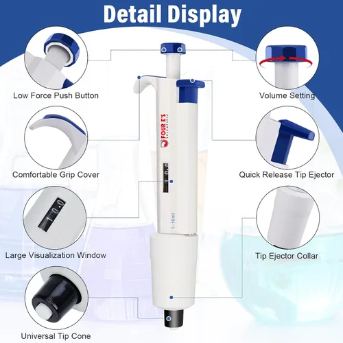 Vista 2 de Micropipeta de 10 mL, micropipetas de laboratorio de un solo canal de 1-10 mL, volumen variable ajustable para laboratorio líquido científico