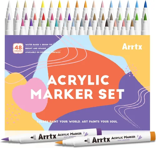 Vista 10 de Marcadores acrílicos Arrtx 30A, marcadores de pintura acrílica con punta de pincel para pintura en roca, madera, cerámica, vidrio, lienzo, metal