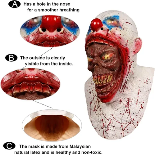Vista 5 de Demi Sharky Scary Walking Monster Mask Dead Zombie Creepy Halloween Costume Party Latex Full Cosplay Prop Adult navy blue