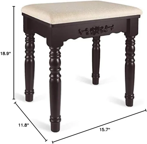 Vista 6 de URFORESTIC Taburete de tocador de madera de roble, moderno taburete de maquillaje con superficie de asiento cóncavo, capacidad de 300 libras, fácil